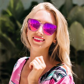 Paukis Over Glasses Sunglasses for Women Men, Polarized UV Protection, Large Round Cat Eye Oversized Solar Shield Fits Over - Purple Mirrored Lens