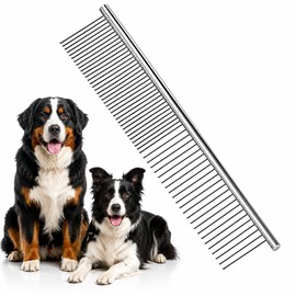 Dog Cat Comb, Stainless Steel Comb for Dogs and Cats, Beauty Comb for Pets for All Kinds of Long and Short Hair (19 x 3.5 cm)