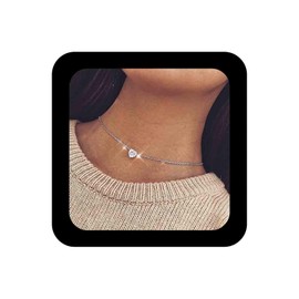 Inilbran Boho Crystal Love Heart Necklaces Crystal Heart Pendant Necklace Chain Rhinestone Heart Drop Necklace Diamond Heart Clavicle Necklaces for Women and Girls