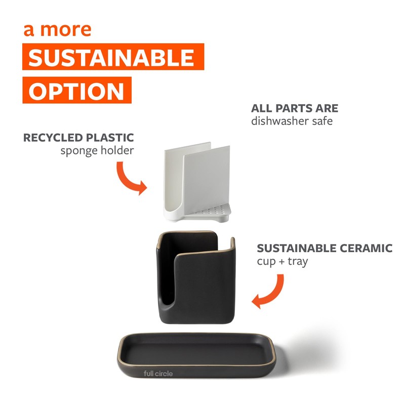 Full Circle Stash, Ceramic Kitchen Sink Caddy, Stylish Modular Sponge