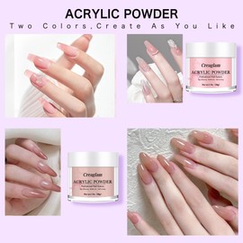 Creaglam Acrylic Powder Nail Set: Pink Clear Dark Pink Acrylic Powder and Liquid Set - Acrylic Nail Kit with 60ml Acrylic Liquid - 28g Acrylic Powder with Brush Nail Forms and Tools for Beginners DIY
