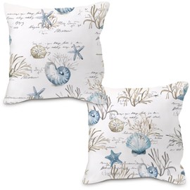 Nvotell Coastal Beach Pillow Covers 18x18, Beachy Room Decor Aesthetic, Retro Ocean Coral Seashell Starfish Nautical Decorative Throw Pillows Case for Home Room Office Decor, Set of 2