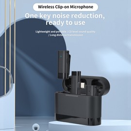 Wireless Clip-on Microphone Wireless Mic Receiver and 2 Transmitters with Charging Box for Type-C Mobile Phone Rechargeable Microphone with Windscreen for Interview Live Show Vlog Teaching Meeting Speech