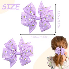 KOLONAMS Flower Hair Bow Clips, 2 Pack Purple Color Grosgrain Boutique Hair Clips for Girl Infant Kids, Non Slip Hairpins Baby Hair Alligator Barrettes Cute Hair Accessories