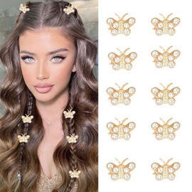 10 Pcs Mini Rhinestones Butterfly Hair Clips, Cute Gold Glitter Sparkly Crystal Butterfly Design Hair Pins, Small Metal Jaw Decorative No-Slip Grip Barrettes for Wedding Bridesmaid Party Women
