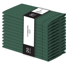 Dine n Decor Set of 12 Hemstitch Cloth Dinner Napkins 100% Cotton - Soft Durable Washable - Ideal for Events Weddings Holidays - Perfect Everyday Use Table Linen Cloth Napkins 18x18 Forest Green