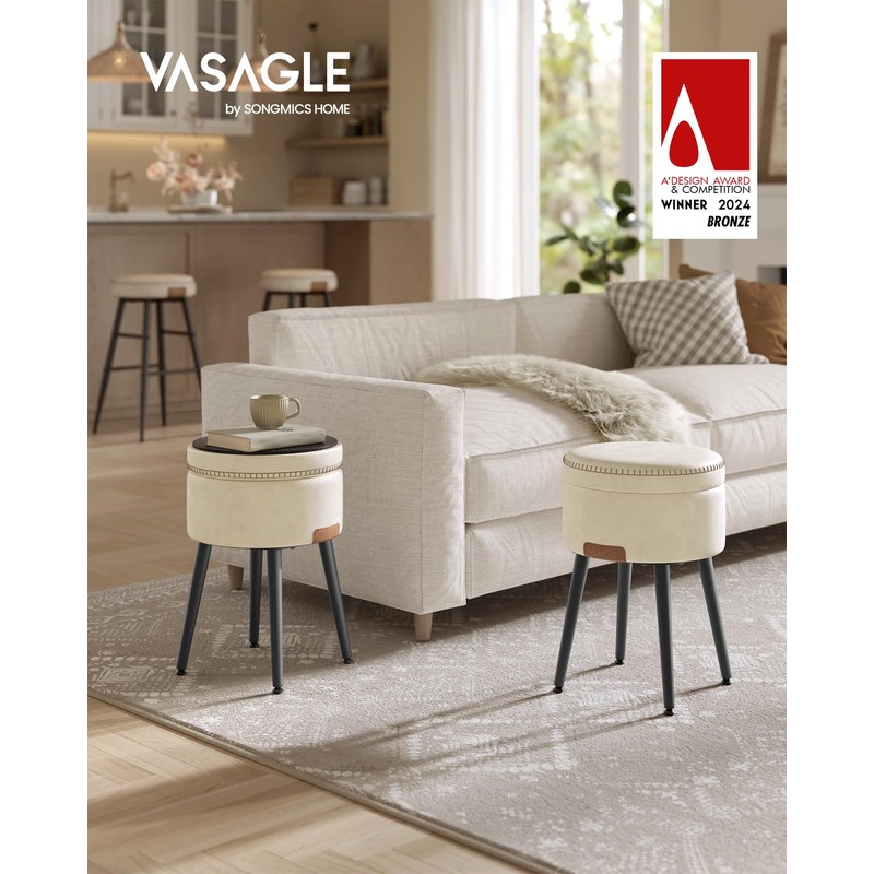 VASAGLE EKHO Collection - Storage Ottoman, Vanity Chair Stool, Synthetic