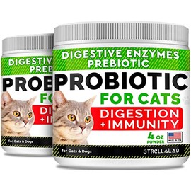 Probiotics Powder for Cats and Dogs - All Natural Supplement - Digestive Enzymes + Prebiotics - Relieves Diarrhea, Upset Stomach, Gas, Constipation, Litter Box Smell, Skin Allergy -4oz (Pack of 2)