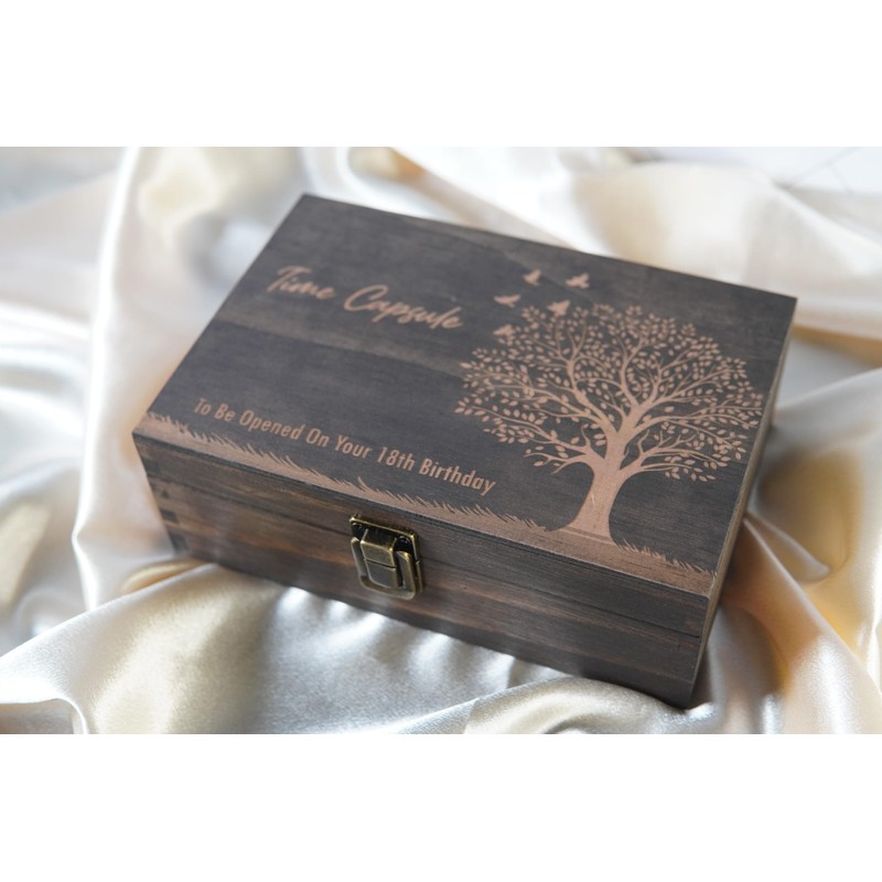 Engraved Time Capsule Memory Box – Wooden Keepsake Box for