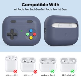 Delidigi Silikon Hülle Kompatibel mit Airpods Pro 2 Hülle Case 2022/2023 (USB C), Klassische Handheld Game Console Design Schutzhülle, Front LED Sichtbar (Mitternachts Blau)
