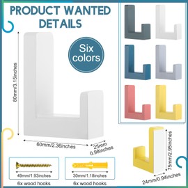 Teenyyou 6 Pack Cute Kids Coat Wall Hooks Wooden Decorative Adhesive Colored Nordic Style Wall Mounted Heavy Duty Hooks for Keys Hat Coat Shower Curtain Playroom Bathroom Decor