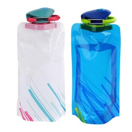 VIEVRE Pack of 2 Foldable Drinking Bottles, Reusable Drinking Bottles, Foldable Drinking Bottles, for Festivals, Hiking, Travel, Adventure, Festival Accessories (Blue + White)