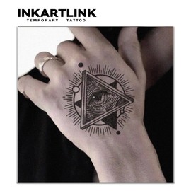 INKARTLINK Tattoo Tech, 2 Sheets Medium Semi Permanent Tattoo, Adult Art Design Temporary Tattoos, Lasts 1-2 Weeks, Waterproof, Realistic Look, No Adhesive, No Reflection (All-Seeing Eye Design)