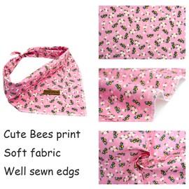 Elegant little tail Dog Bandana, 1Pack Bees Print Holiday Dog Scarf Soft Adjustable Dog Scarf Handkerchief Boy Girl Dog Bibs Scarf for Square Dog Kerchief for Small Large Dogs