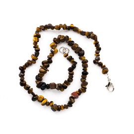 Taddart Minerals - Yellow Brown Splitter Necklace Made from Natural Gemstone Tiger's Eye 45 cm Length - Handmade, Brass, Tigers Eye