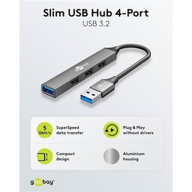 goobay 4-Port USB 3.2 Slim, Multiple Plug, Distributor, 5 Gbits Splitter, Slim A to 4-Way A Multiport Adapter 3.0 Hub - 74456