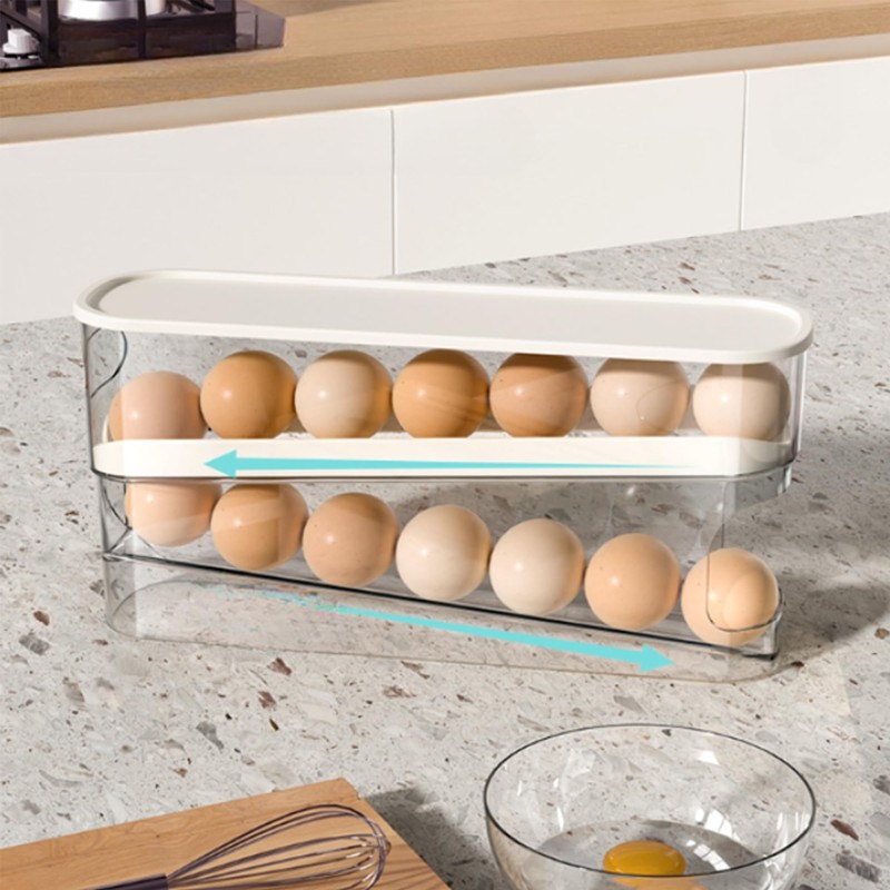 WACOI Auto Rolling Fridge Egg Organizer, Space Saving Eggs Dispenser