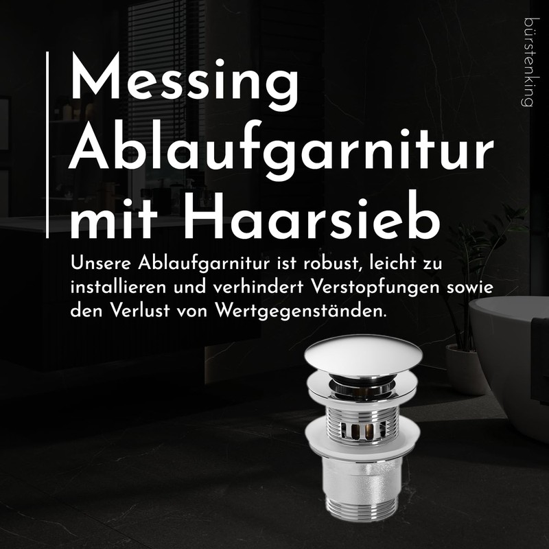Bürstenking Sink Drain Fitting - Drain Valve with Hair Strainer