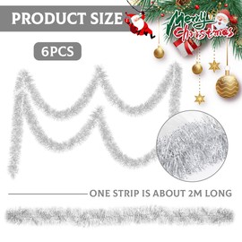 Christmas Tinsel Garland, Pack of 6 x 2 m Tinsel Garland, Christmas Garland, Christmas Tree Decoration Garland for Christmas Party, Christmas Tree Celebrations