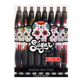 Sugar Skull Smens - Patented Gourmet Scented Pens, Black Ink, Medium Point - 8 Count