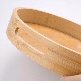 LorisArm 12 inch Round Serving Wooden Tray with Handles, Bamboo Decorative Ottoman Tray Serving for Serving Beverages & Food on Bar Living Room Home Dining Table.