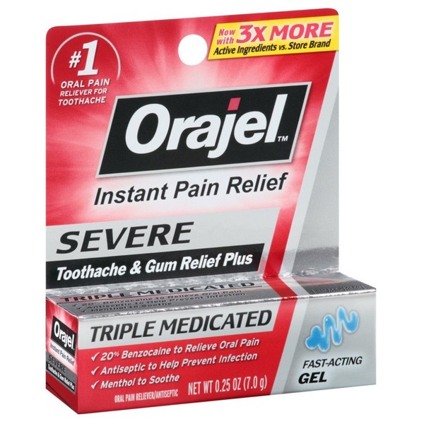 Orajel Severe Triple Medicated Instant Pain Relief 0.25 Ounce Gel (7ml) (2 Pack)