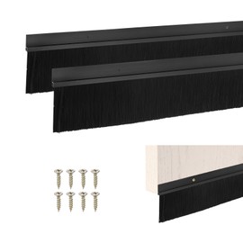 M METERXITY 2-Pack Door Brush Bottom Sweep, 39" L x 3.7" W H-Shape Aluminum Alloy Base with 2.8" Nylon Brush for Industrial/Home/Garage Door Seal, Strong Adhesive Weather Stripping [Black]