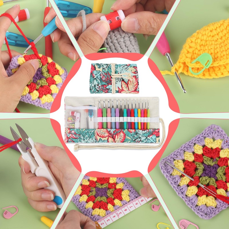 Coopay Crochet Hook Set with Roll Bag, 14 Pieces Ergonomic