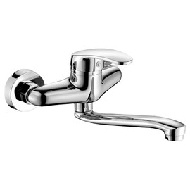 Wasserhahn Wandmontage, Küchenarmatur Wandmontage, 360° Drehbar Wasserhahn Küche Wandarmatur, Spültischarmatur Mischbatterie, Kalt und Heiß Einhebelmischer Küchenarmatur Wandmontage, 25cm Schwenkarm