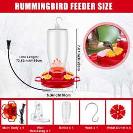 Relaxweex Heated Hummingbird Feeders Outdoor 2 in 1 Winter Hanging Heated Bird Feeders with Pipe Insulation Tape, Extension Cord, Safe Cover, Suction Cup for Outside Anti Freezing Window Winter Garden