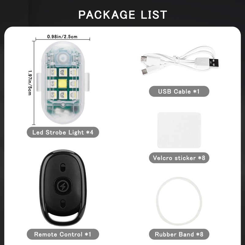 SEISSO 4-Pack Wireless Remote Control Anti-Collision LED Strobe Lights Kit