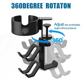 Elfzone Game Controller Holder - 360° Rotating Controller Headphone Holder,Clamp On Desk Organizer,Headset & Desk Mounts,3 in 1,