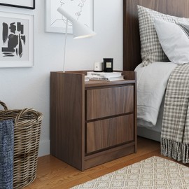 Boyd Sleep Adagio Swing Door Modern Nightstand: Bedroom Side Table with Storage Cubby and Shelf, Walnut