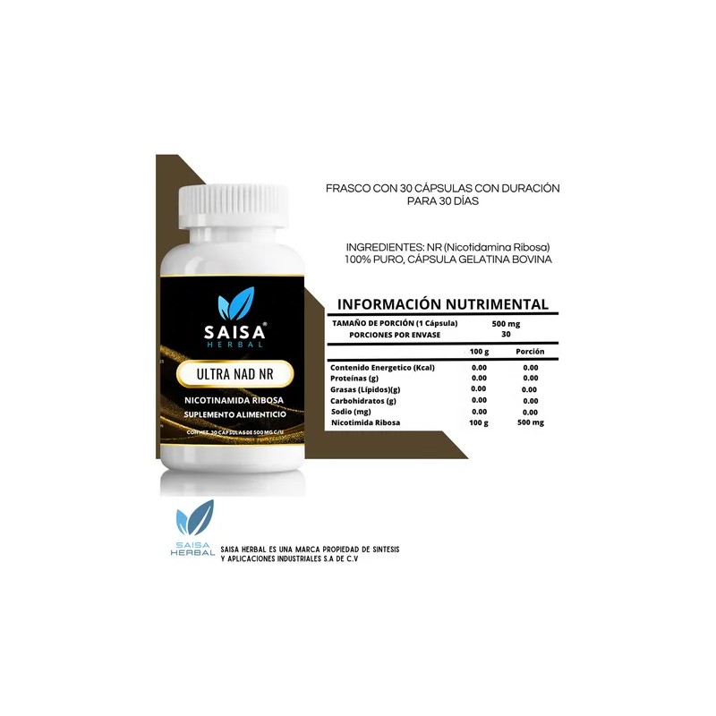 NAD Ultra 30 Cápsulas SAISA HERBAL | Nicotinamida Ribosa 100%