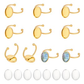UNICRAFTALE 10 Sets 18K Gold Plated Ring Blanks Adjustable Open Cuff Rings Stainless Steel Ring Bezel Blanks Oval Cabochon Tray Flat Pad Ring Components for DIY Ring Jewelry Making