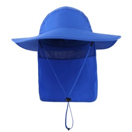 Home Prefer Mens UPF 50+ Sun Protection Cap Wide Brim Fishing Hat with Neck Flap (Bright Blue)