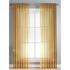 2 Panels Window Sheer Curtains 54" x 84" Inches (108" Total Width), Voile Panels for Bedroom Living Room, Rod Pocket, Decorative Curtains, Solid Sheer Curtains Gold
