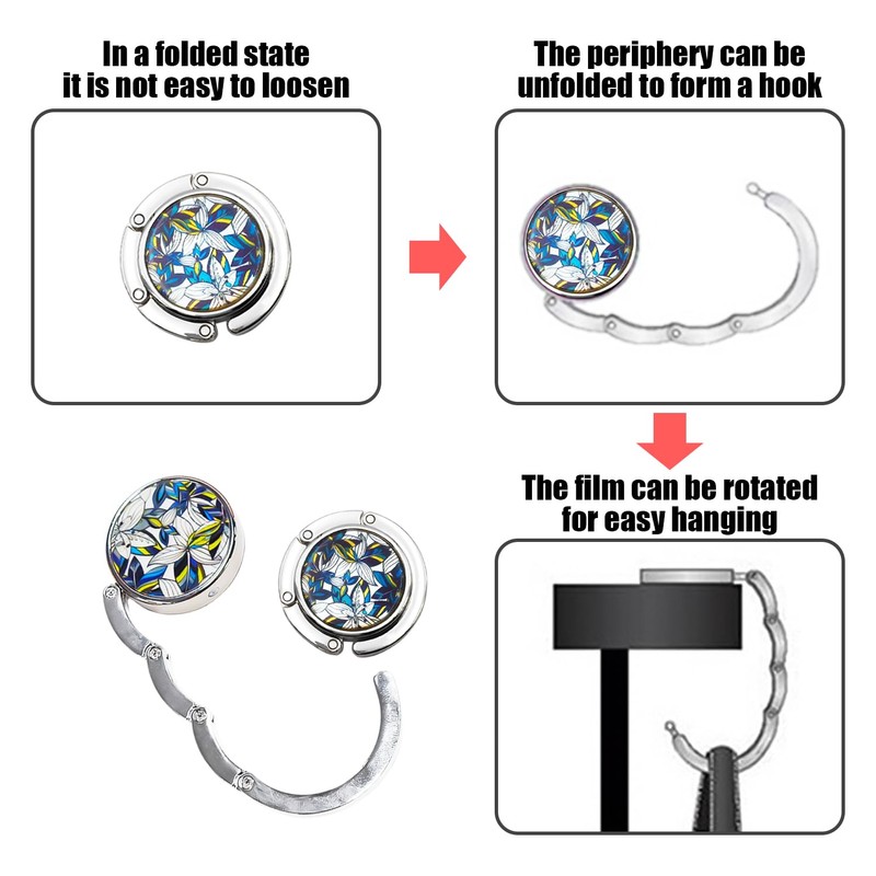 WUFGWBD 2 Pieces Floral Pattern Hooks, Portable Folding Hooks, Creative