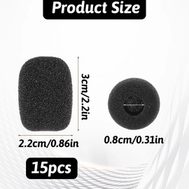 15Pcs Mini Microphone Foam Cover, Lapel Headset Microphone Windscreen Black Sponge Mic Cover for Variety of Headset Microphones