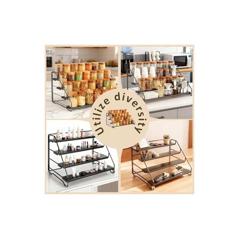 Spice Rack, 4 Tier Spice Rack, No Drilling, Metal, Adjustable,