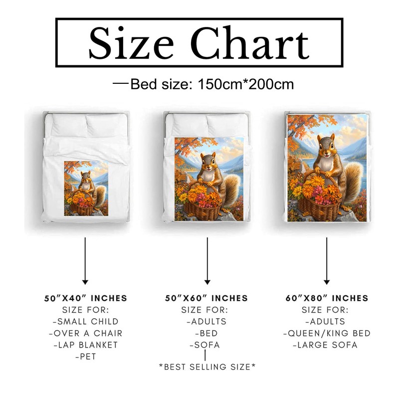 Bidesk Squirrel with Floral Basket Blanket Soft Cozy Flannel Throw