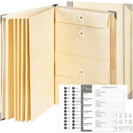 Organizador de documentos tipo folio con 12 bolsillos y sobres en caso de que se pierda. Carpeta organizadora de archivos importante. Viene con etiquetas adhesivas para facturas, cheques, ce