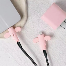 KASESSS Pack of 4 1.4 m Cable Spiral, Flexible Cable Protection Tube, Spiral Hose with 4 Pieces Cable Protection Animals and 4 Pieces Cable Ties, Cute Cable Tube for Charging Cable of Mobile Phones,