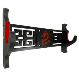 Shadow Cutlery Sword Wall Mount Katana Display Wood Red Felt , Black Display Red Imperial Dragon (Single Stand)