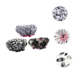 TOVINANNA 3pcs Double-layer Shower Caps for Women Elastic Hair Caps with Floral Patterns Reusable Bathing Hats for Adults Travel-friendly and Odorless Shower Accessories
