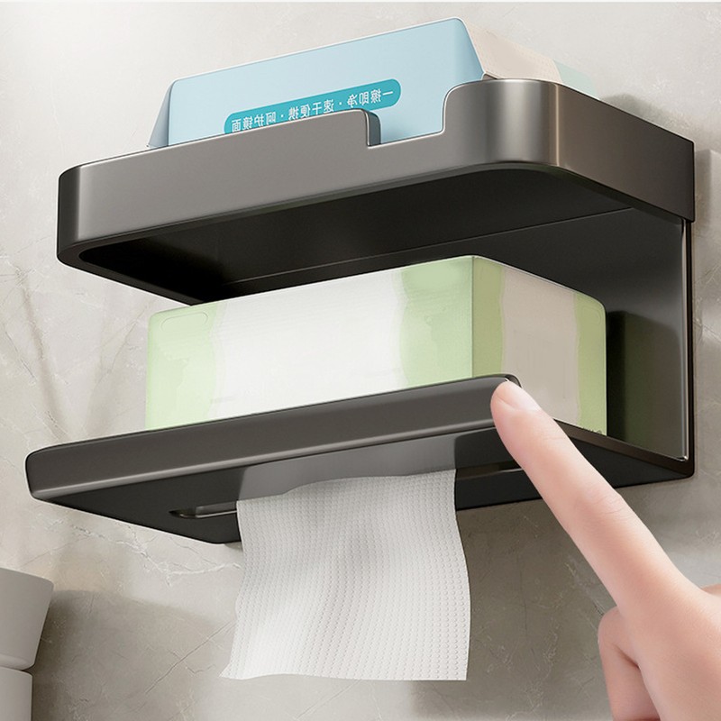 Toilet Paper Dispenser Shelf Space Saving Multifunction Wall Mounted Self