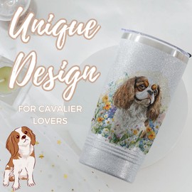 Onebttl Cavalier King Charles Spaniel Gifts for Women/Men, Unique 20oz (590ml) Cavalier Glitter Tumbler with Lid and Straw, Cavalier King Charles Spaniel Gifts for Christmas, Birthday