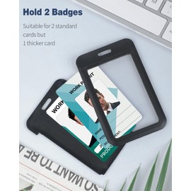 Uniclife Sliding Badge Holder Hard Black Vertical Plastic Card Case Protector with Lanyard Strap Metal Buckle and Clip for Office School ID Credit Proximity Key Card Driver’s License and Pass, 3 Pack