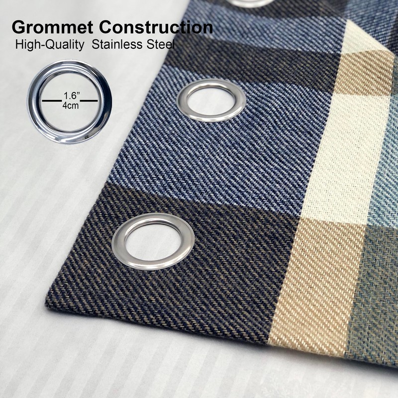 always4u 100% Blackout Plaid Curtains for Bedroom Living Room Woolen