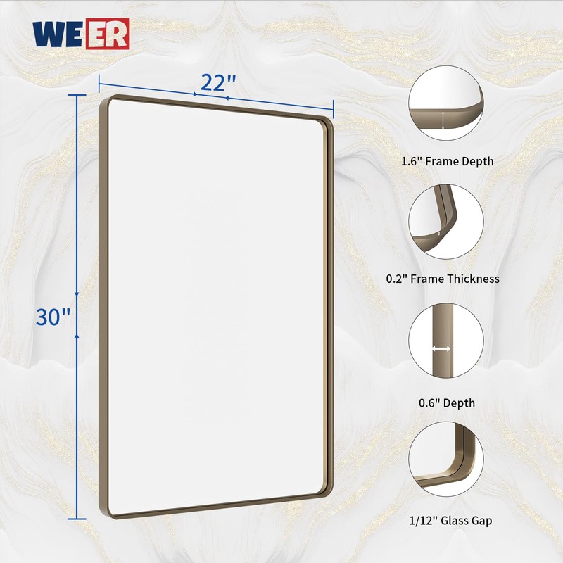 WEER 22x30 Inch Bronze Bathroom Mirror for Vanity, Brushed Bronze
